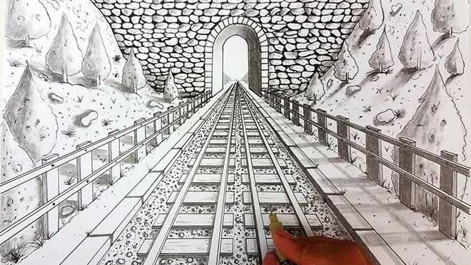 gambar perspektif rel kereta api